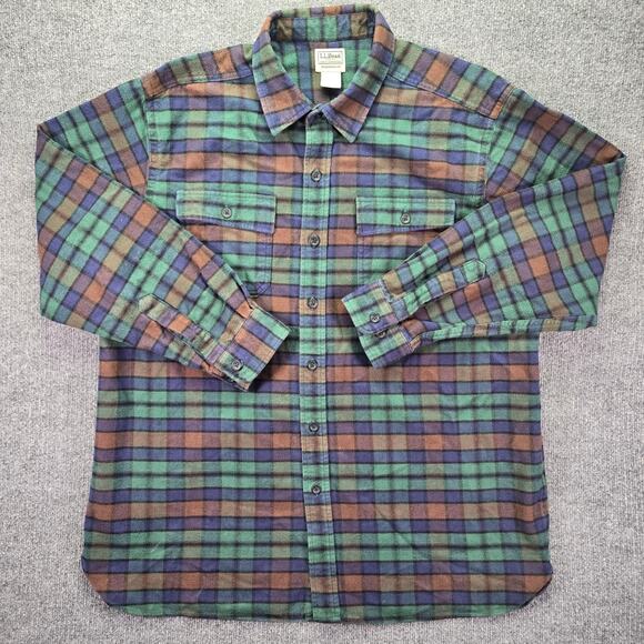 L.L. Bean Other - LL Bean Shirt Mens XL Green Blue Flannel Cotton Long Sleeve Button Down Workwear